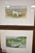 Two 20th-century framed prints, both to feature dogs; sold with an unframed charcoal sketch, (3),