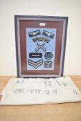 R.A.F. Regiment title, rank and trade badges professionally mounted, glazed and framed by Royal