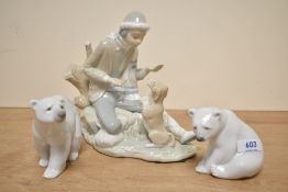 Two Lladro porcelain animal studies, 'Attentive Polar Bear' model number 1207 and 'Seated Polar