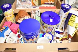 A collection of Tetley Tea items including two large biscuit tins, two smaller biscuit tins, a