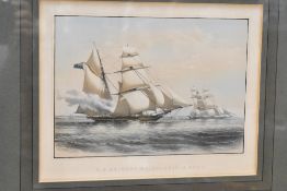 A large framed late 19th-century maritime print, titled 'H.M Brigantine Dolphin, 3 Guns' after H.