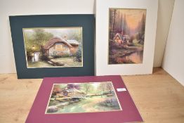Four modern American reproduction prints of Thomas Kinkades (American, 1958-2012) oil paintings,