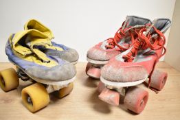 1980's Roller Skates, Red and Silver with Z on the back, Yellow and Blue, both sets well used