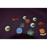 A collection of twelve field sport related badges including BASC, British Field Sports,RSPB, and