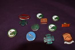 A collection of twelve field sport related badges including BASC, British Field Sports,RSPB, and