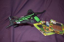 A Red Back Horizone 80lb crossbow with red dot laser sight and 4 packs of crossbow arrows