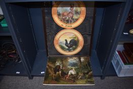 A pair of framed Shutzen fest competition targets and a Bavarian poaching scene after Joseph