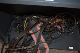 Full size horse tack comprising of a poll training aid, lunge head collar, a cir single,A full