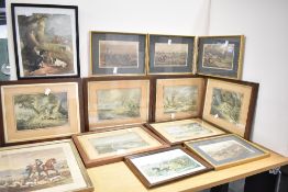 A box of small prints and and hand coloured etchings of shooting and hunting scenes some with