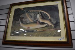 T.S. Steele Print Trout & Tackle Fishing Picture In Wooden Frame measuring 82cm x 62cm print size