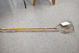 Antique W.J. Cummins 3pc 10ft 6in split cane fly rod with spare tip along with a vintage bamboo