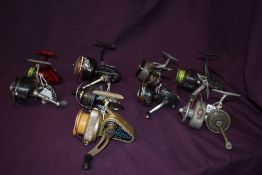 A selection of 10 vintage spinning reels including some rare and some unmarked, Dep Savoy,