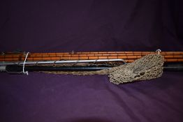 2 split cane vintage fly rods in poor condition and a folding vintage landing net
