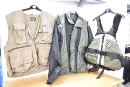 A lightweight waterproof coat size large and a matching pair of salopettes, a champion fly fiishing