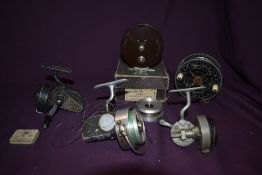 Five vintage fishing reels a Hardy Altex No2 mkV with spare spool , A Hardy Hardex No1 Mk III , A