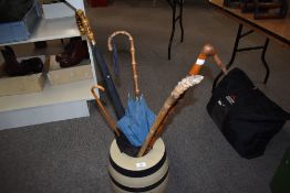 A stoneware Fardons pure malt vinegar Barrel used a a stick / umbrella stand containing 3