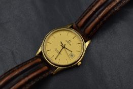 A gent's Omega Seamaster quartz wrist watch having a baton numeral dial with date aperture to gold
