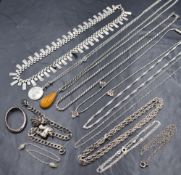A selection of silver and white metal chains, most stamped 925/sterling including a collarette, St