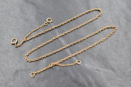 A 9ct gold fine belcher link chain, with safety chain, marked 9ct, 37cm, 4.1g