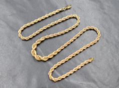 An 18ct gold rope chain, the graduated yellow rope chain having a white box chain interwoven, marked