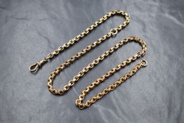 A 9ct gold thick belcher link watch chain, having a dog clip closure, marked 9c, 53cm, 27.9g