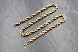 A 9ct gold rope link chain, marked 375, 43cm, 21.1g