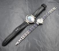 Two lady's silver wrist watches retailed by Gem's TV, one having mother of pearl face and iolite