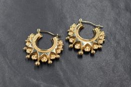 A pair of 9ct gold Victorian style hoop earrings, marked 375, 2.4g