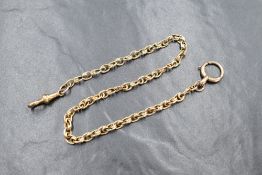 A yellow metal fancy link chain with clasp marked 18, chain approx 330mm long & 19g
