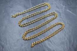 A 9ct gold belcher link muff chain, approx 46' long and 43.2g