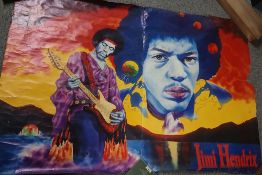A lot of two posters featuring Jimi Hendrix - one is 62 x 90 (cm) the other one being 100 x 100 (cm)