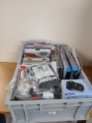 A box of various mixed leads and adaptors as in the photos - a good of old shop stock that would