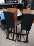 A pair of Celestion DL4 Speakers on Stands in wooden cases