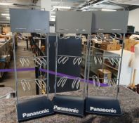 A lot of three Panasonic shop displays stands - measuring 60 x 20 cm - ripe for repurposing or use