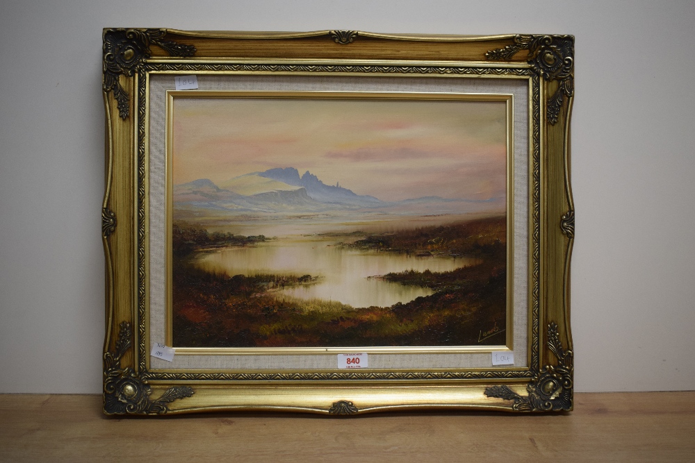 Leslie Lamb (Scottish 20th Century) Oil on canvas 'The Old Man of Storr, Isle of Skye', a - Image 2 of 6