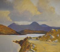 Desmond Turner (Irish 1923-2011) Oil on canvas 'Road to Leenan, Killary', a mountainous landscape in