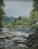 M Huddleston (British 20th Century) Oil on board 'The Falls of Dochart Killin- Pershire', a Scottish