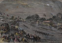 A collection of nine 19th Century hand colourised etchings, to include three architectural