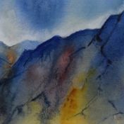 Artist unknown, a contemporary watercolour mountain study, initialled (B.B) in pencil lower right,
