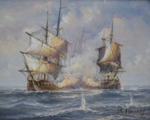 J Harvey (British 20th Century) A pair of maritime oils on canvas, depicting ships engaged in