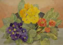 Nancy Coverdale (British 20th Century) Watercolour 'Polyanthus', a vibrant floral study, signed