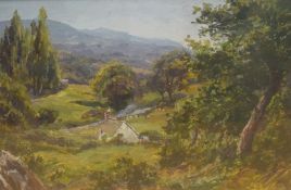 A 19th/20th Century Impressionistic oil on board, a pastoral landscape with cottage, unsigned or