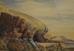 A 19th/20th Century watercolour, coastal study with beach cliff and rock face, unsigned or