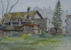 Cateaux (20th Century) Ink and Watercolour, study of a cottage and garden, signed in ink centre