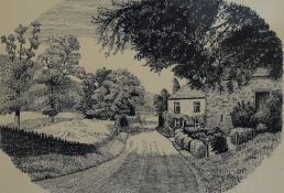 *Local Interest* Norman Barker (British 20th Century) Pen and Ink 'Line Riggs, Staveley-in-Cartmel',