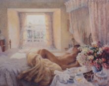 After Stephen J Darbishire (British b.1940) Lithograph 'Summer Breeze', a female life study,