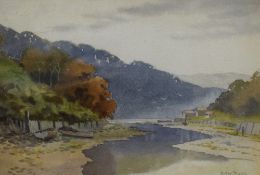 Edward John William Prior (20th Century) Watercolour, an estuary scene at low tide, signed lower