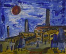 In the manner of James Lawrence Isherwood (British 1917 - 1989) Oil on board 'Back to Work' an