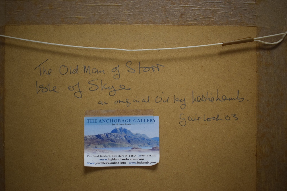 Leslie Lamb (Scottish 20th Century) Oil on canvas 'The Old Man of Storr, Isle of Skye', a - Image 6 of 6
