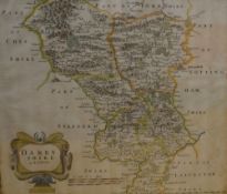 After Robert Morden (British 1650 - 1703) A hand colourised map of the county of Darbyshire,